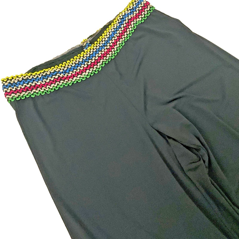 Wide Leg Palazzo Pants Black Colorful Waistband Flowy‎ Casual Trousers